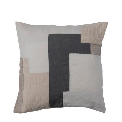 Cotton Throw Pillow Cover with Patchwork
