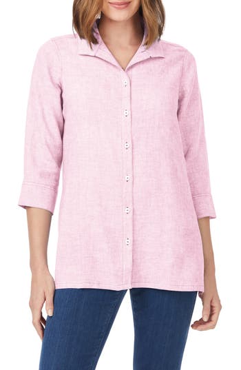 Foxcroft Stirling Linen Button-up Tunic In Pink