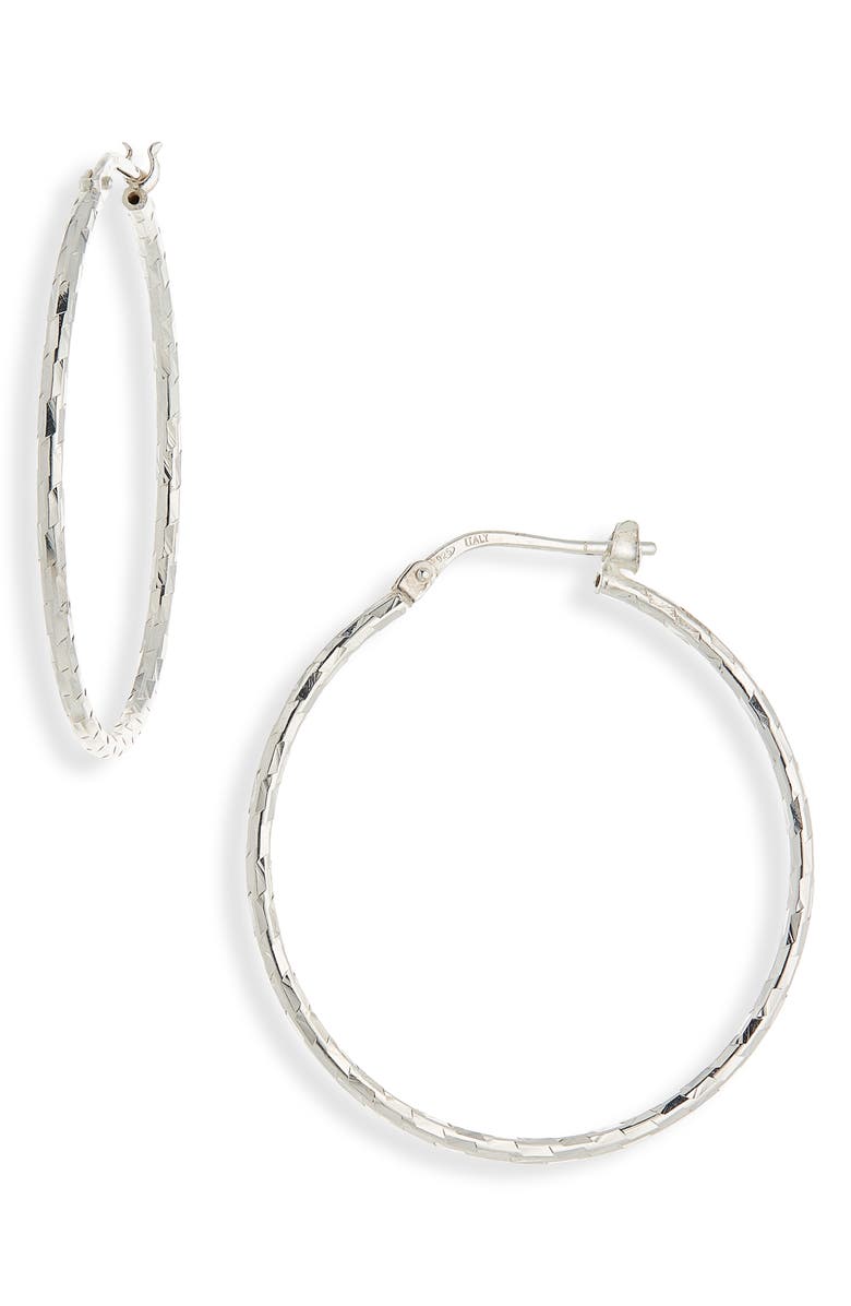 ARGENTO VIVO Sterling Silver Textured Hoop Earrings, Main, color, Silver