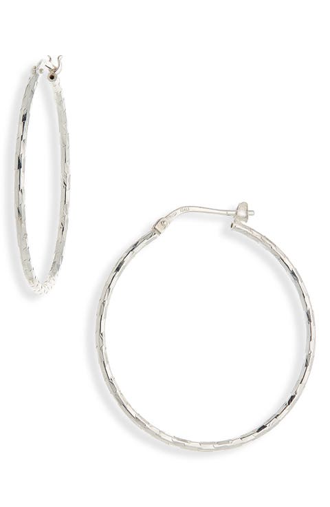 Sterling Silver Textured Hoop Earrings