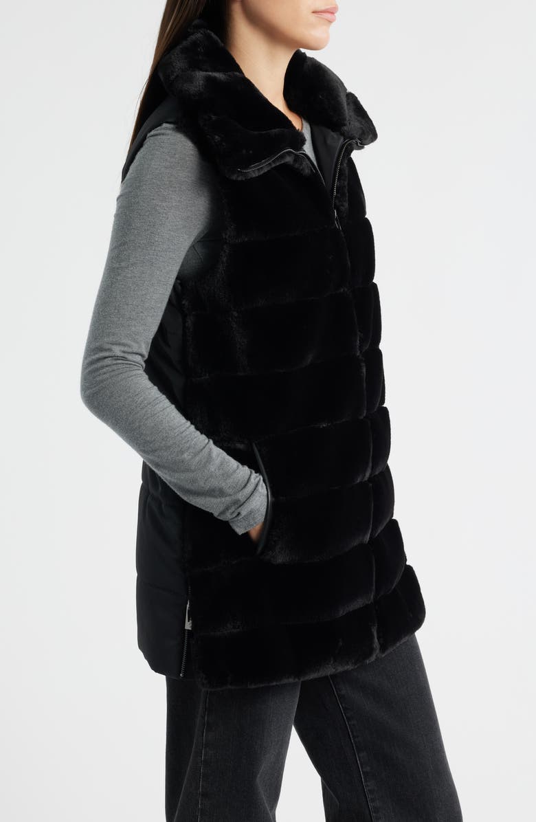 Via Spiga Hooded Faux Fur Vest, Alternate, color, Black