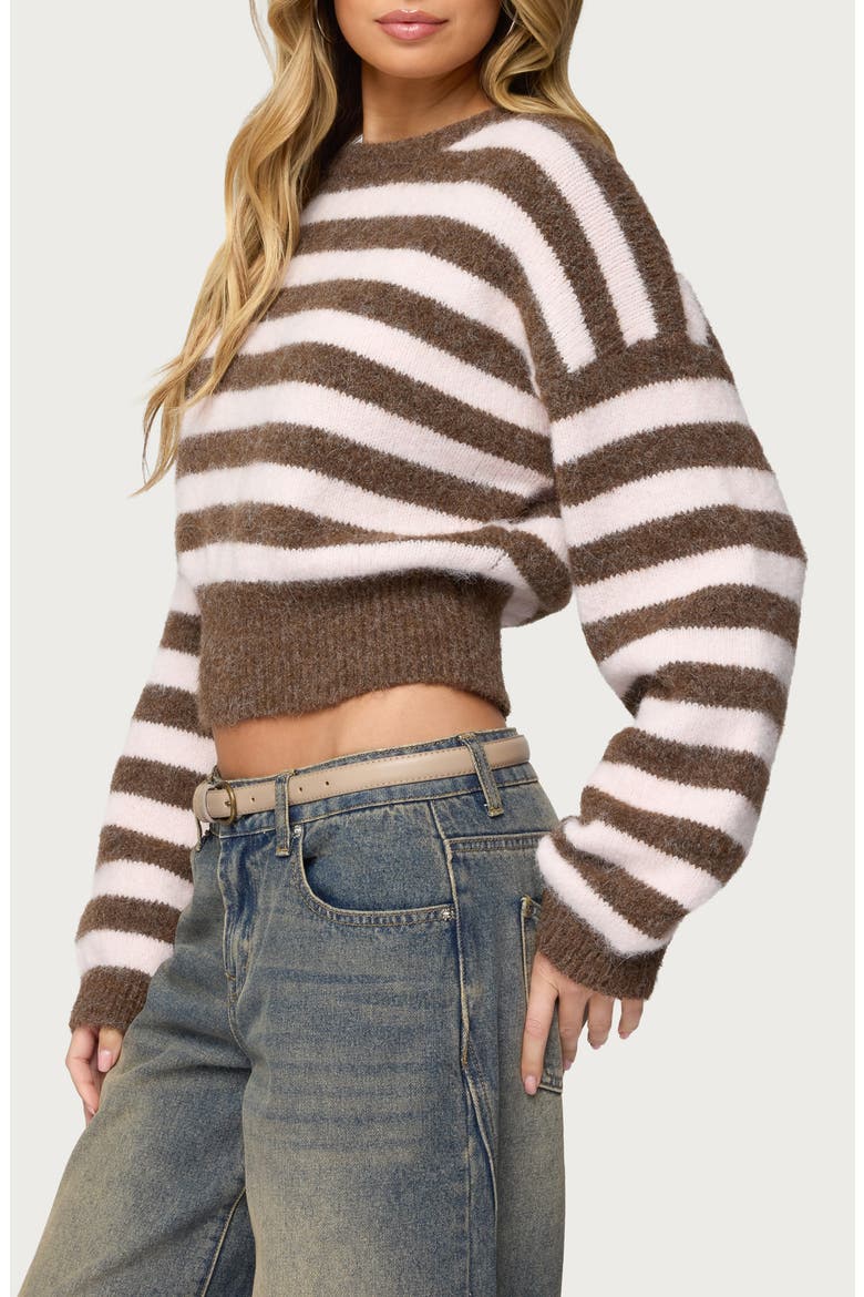 Penelope Fuzzy Stripe Crop Sweater, Alternate, color, BROWN-AND-PINK