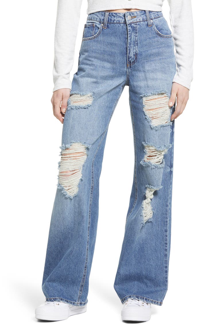Destroyed High Waist Nonstretch Wide Leg Jeans, Main, color, CARLA