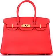Pre-Owned Hermes Birkin Handbag Red Epsom with Gold Hardware 30