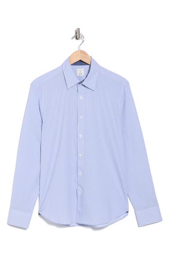 Construct Micro Geometric Print Stretch Button-up Shirt In Blue