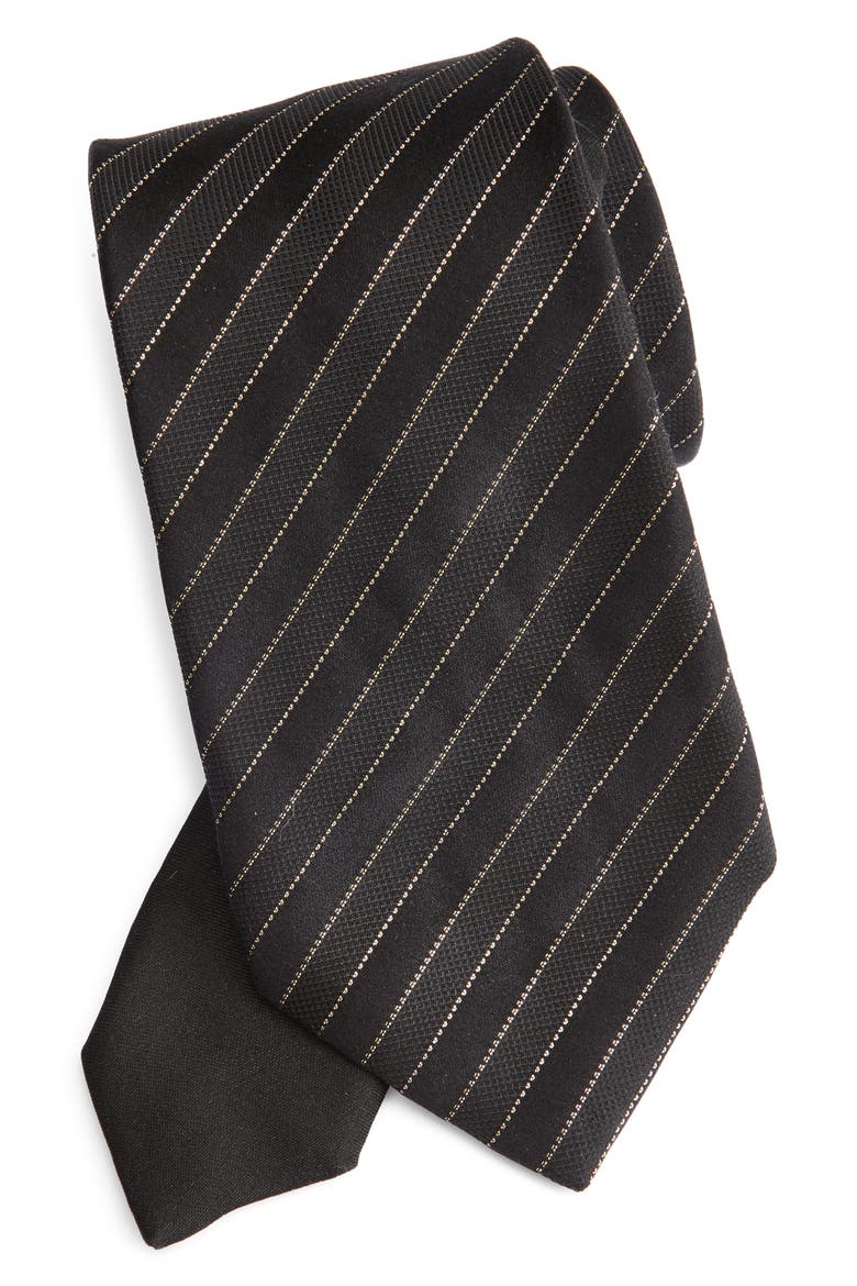Stripe Metallic Silk Jacquard Tie, Main, color, BLACK