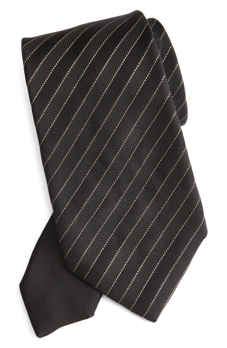 Canali Stripe Metallic Silk Jacquard Tie, Main, color, Black