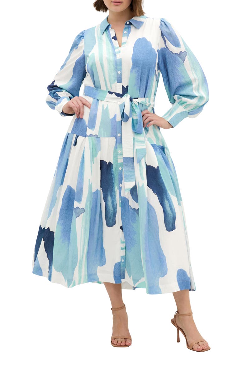 Ezra Print Midi Shirtdress, Main, color, TRANQUIL