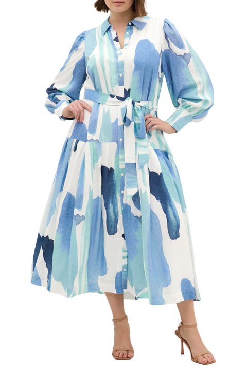 Ezra Print Midi Shirtdress (Plus)