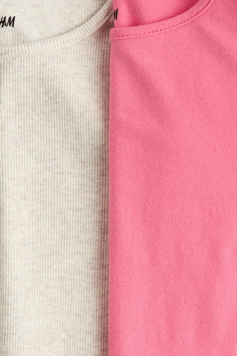 2-pack Frill-trimmed Jersey Tops, Alternate, color, Light beige melange/hot pink
