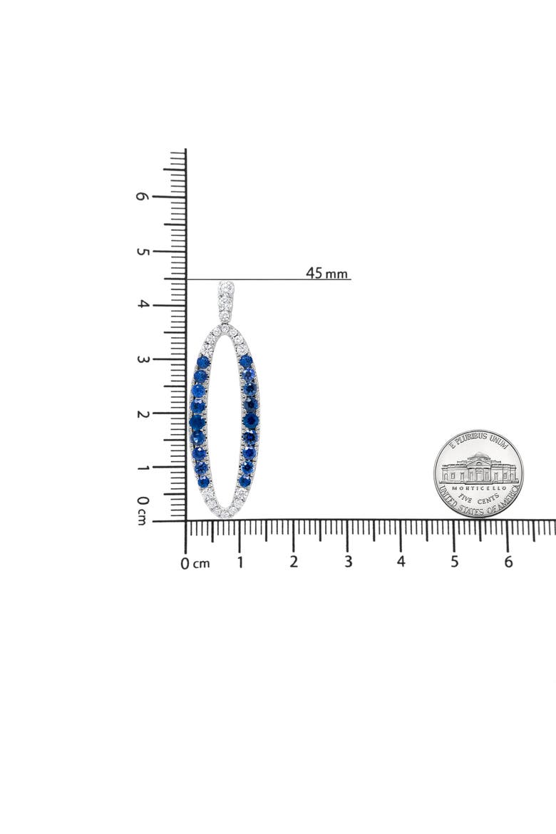 18K White Gold 1 1/10 Cttw Diamond & Sapphire Openwork Oval Shaped Dangle Earrings, Alternate, color, White