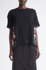 Sacai Mixed Media Embroidered Organza & Cotton Blend Pullover Sweater