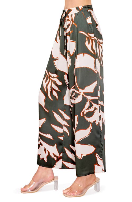 Melloday Satin Wide Leg Pants In Olive/rust/cream