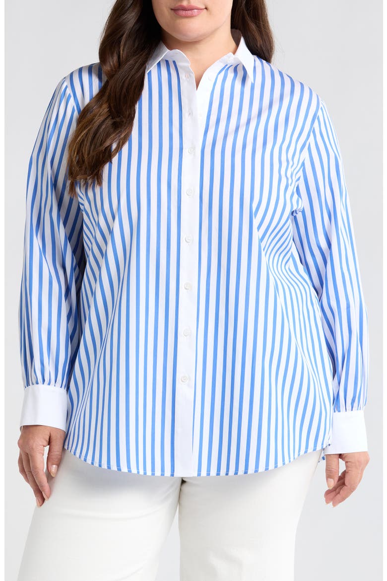 Franklin Cotton Stripe Button-Up Shirt, Main, color, INDIGO STRIPES