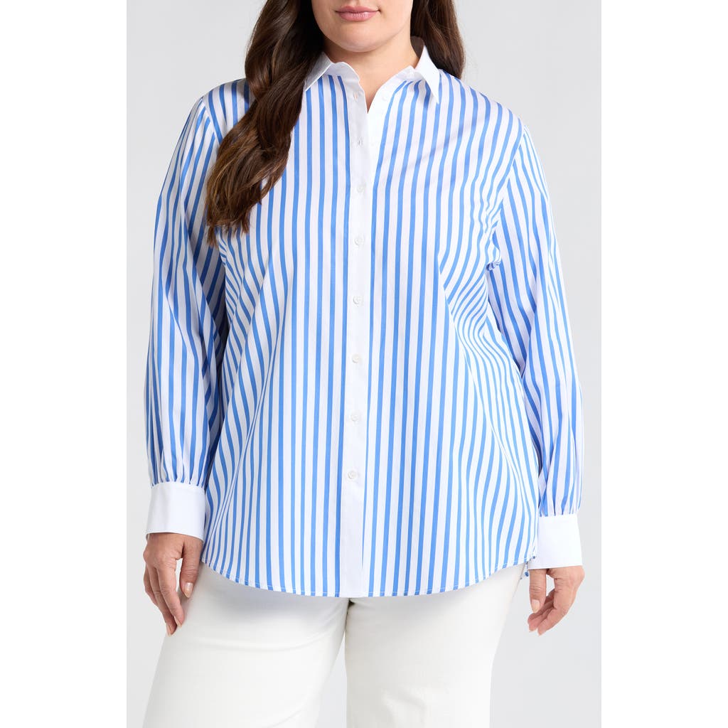 HARSHMAN Franklin Cotton Stripe Button-Up Shirt in Indigo Stripes  product