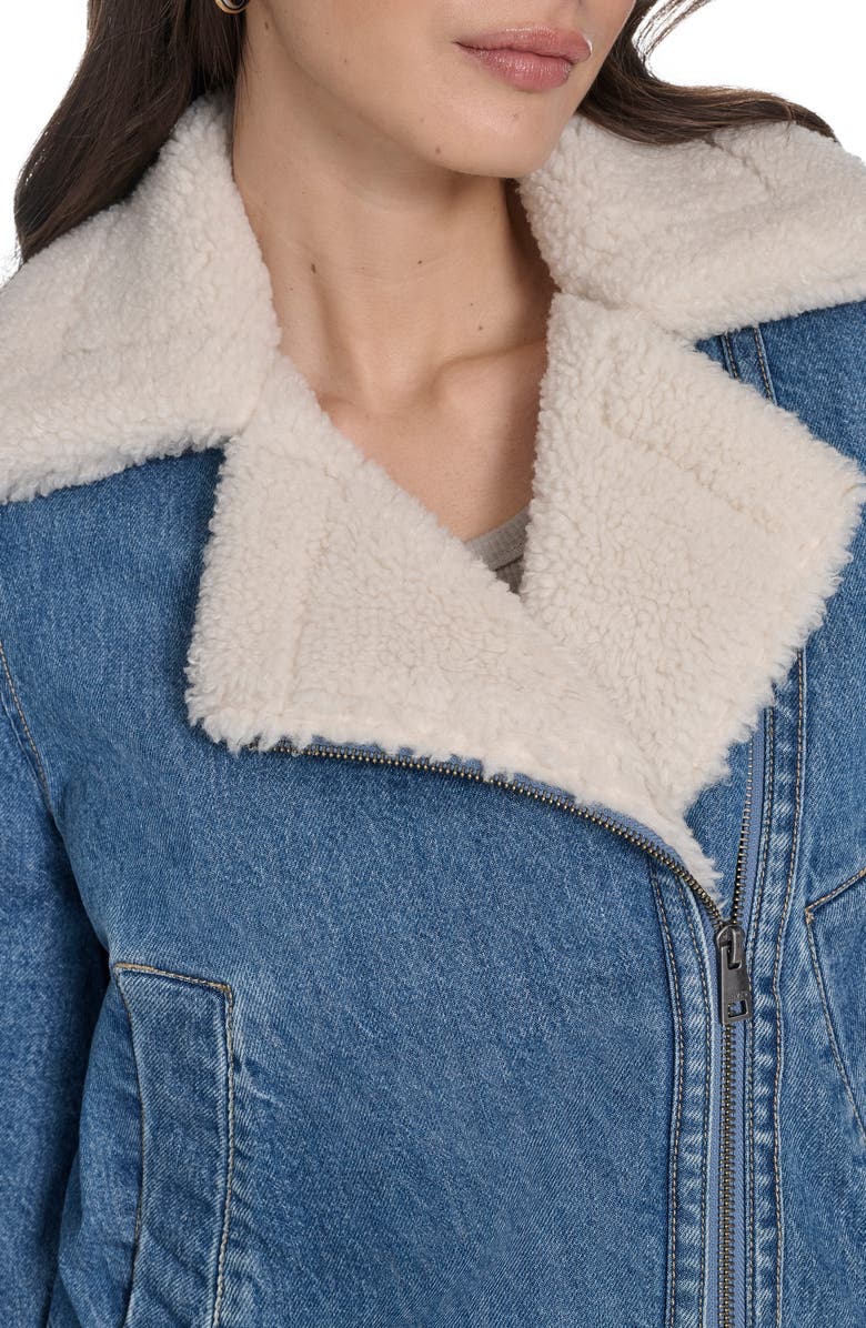 Levi's Faux Shearling Lined Denim Moto Jacket, Alternate, color, Medium Wash Denim