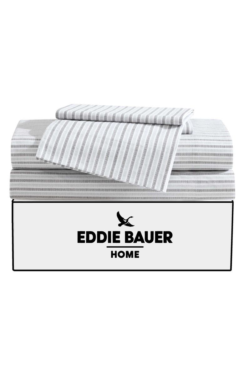 Eddie Bauer Ticking Stripe 200 Thread Count Cotton Percale Sheet Set, Alternate, color, Dark Grey/ Light Grey