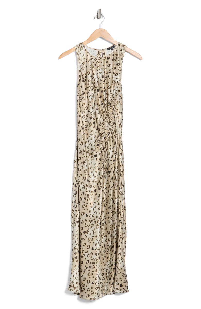 Rails Gabriella Sleeveless Ruched Satin Midi Dress, Main, color, Champagne Leopard