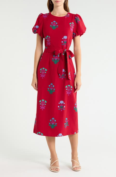 Senidy Puff Sleeve Midi Dress