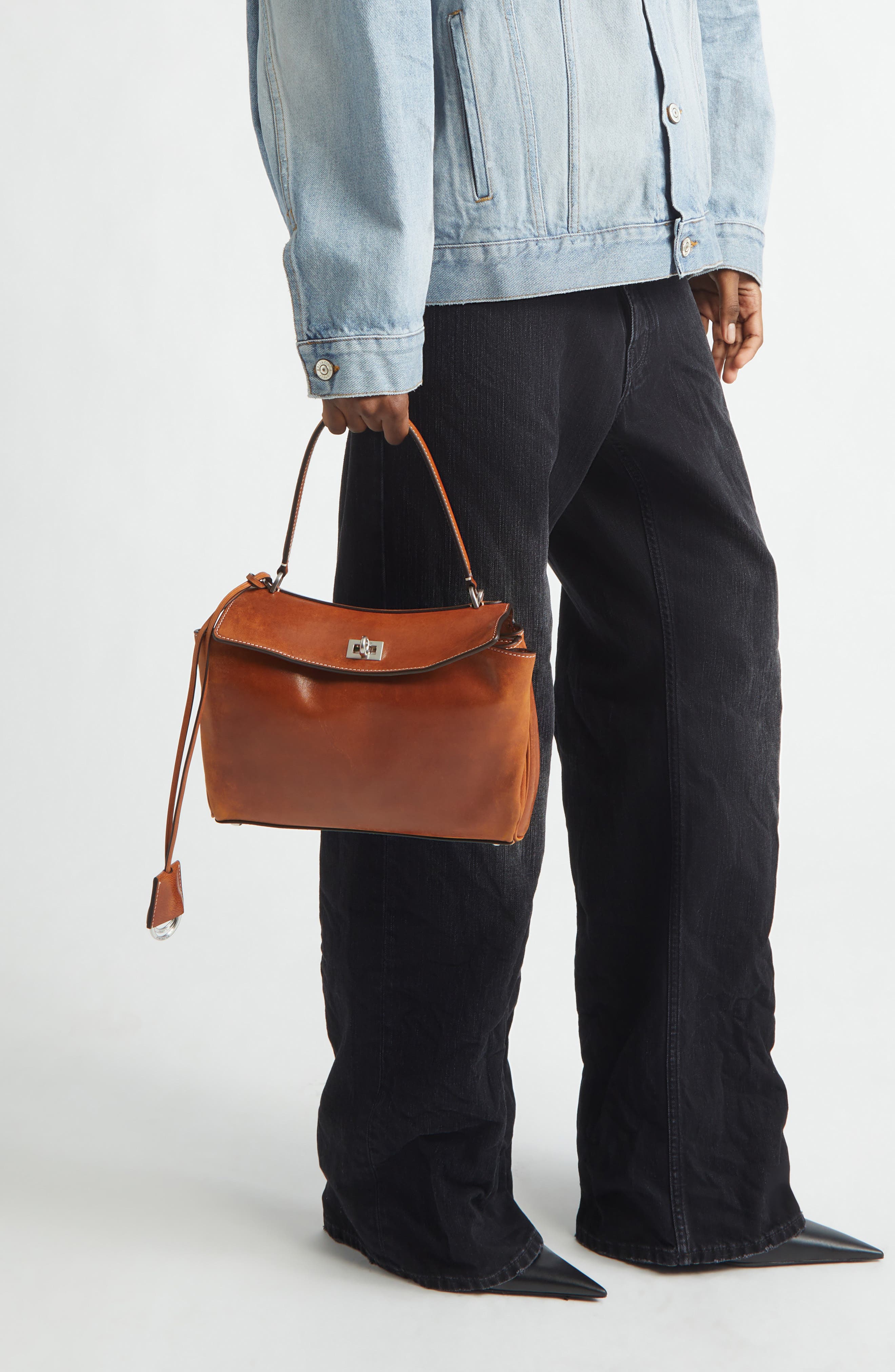 Balenciaga Small Rodeo Leather Top Handle Bag, Alternate, color, Tan