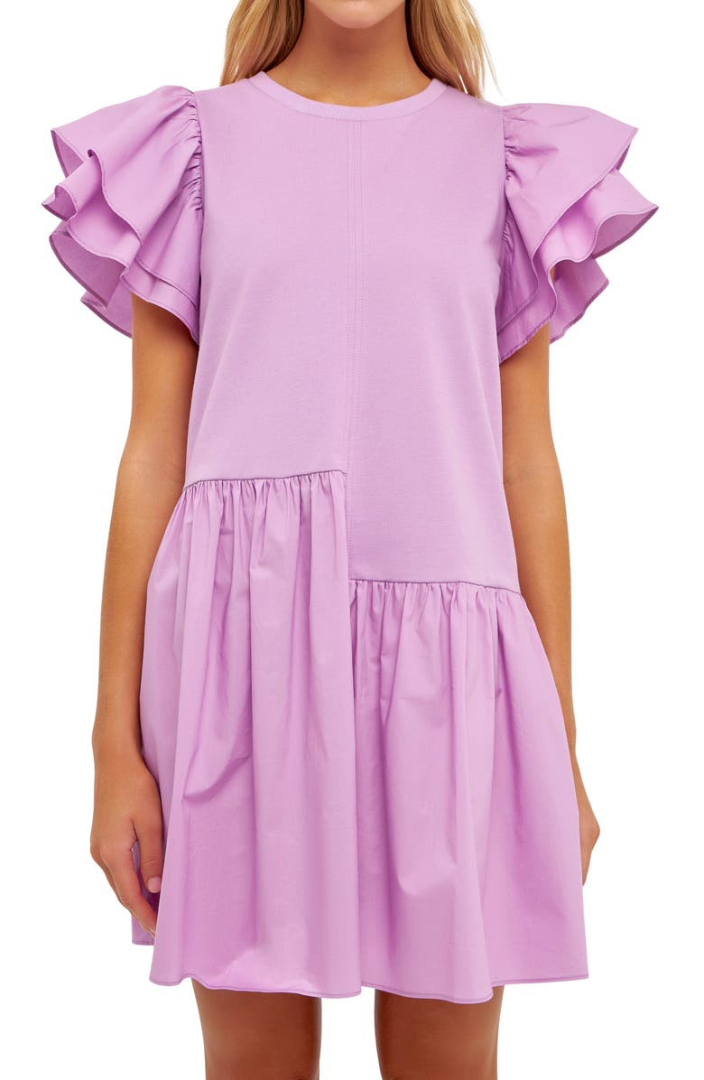 English Factory Layered Ruffle Minidress, Alternate, color, Lilac