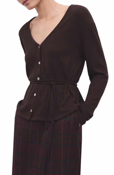 MANGO Belted V-Neck Cardigan