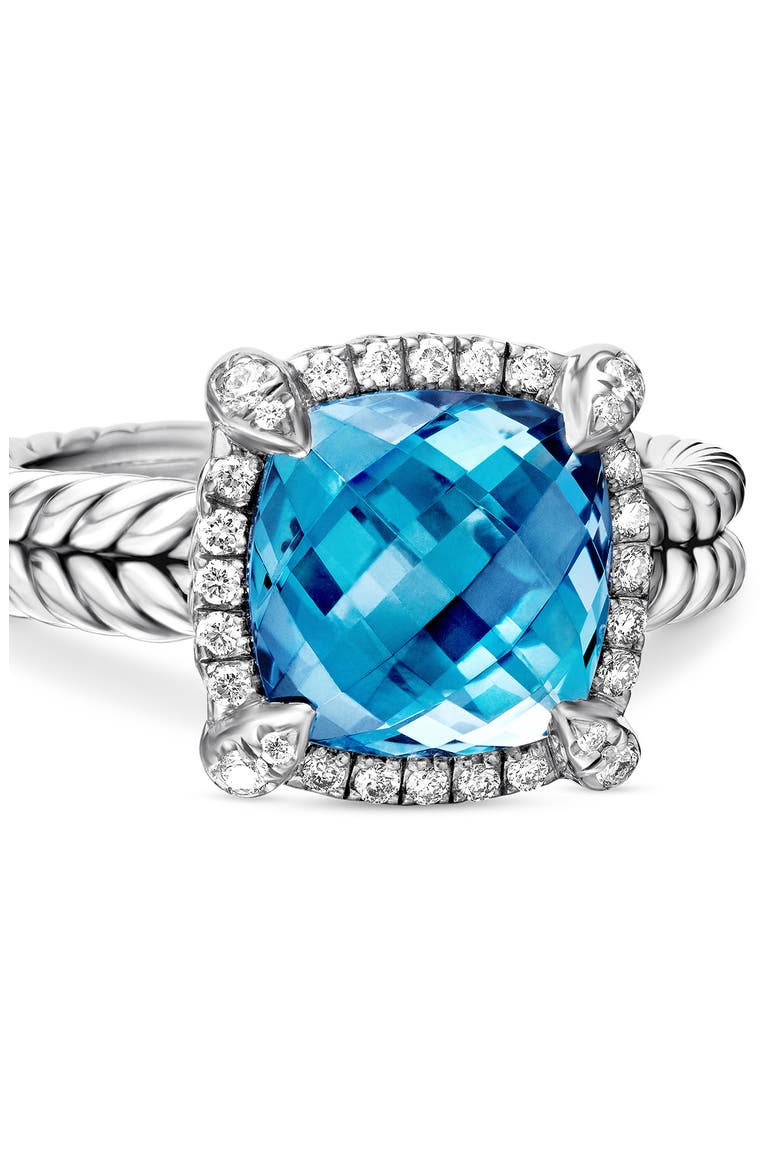 Châtelaine Small Pavé Bezel Ring with Diamonds, Alternate, color, BLUE TOPAZ