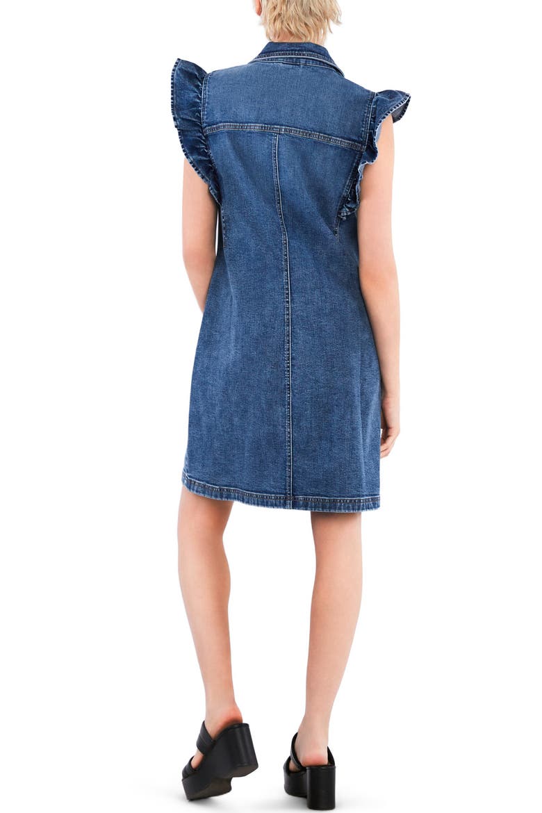 Ruffle Cap Sleeve Denim Dress, Alternate, color, SHARK BLUE