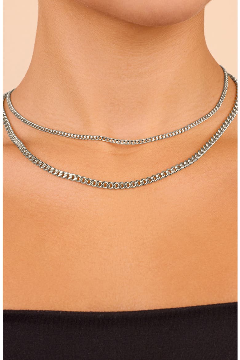 14K Gold Plated Everyday Layered Curb Chain Necklace, Alternate, color, SILVER