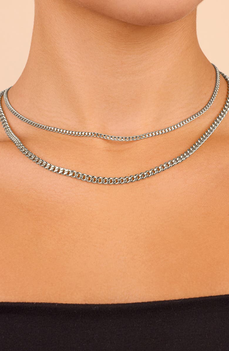 Sterling Forever 14K Gold Plated Everyday Layered Curb Chain Necklace, Alternate, color, Silver