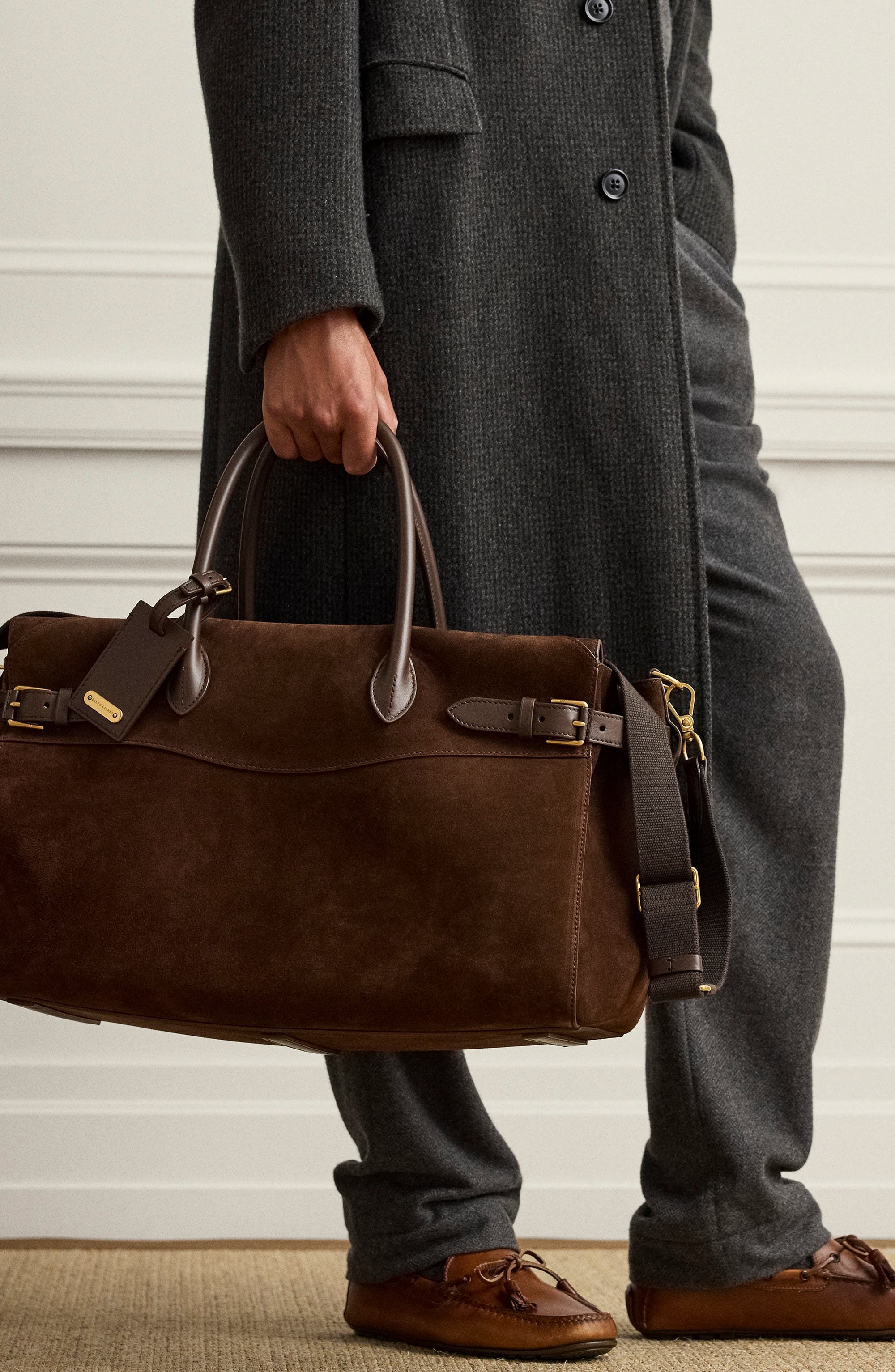 Calfskin Suede Duffle Bag, Alternate, color, MOCHA