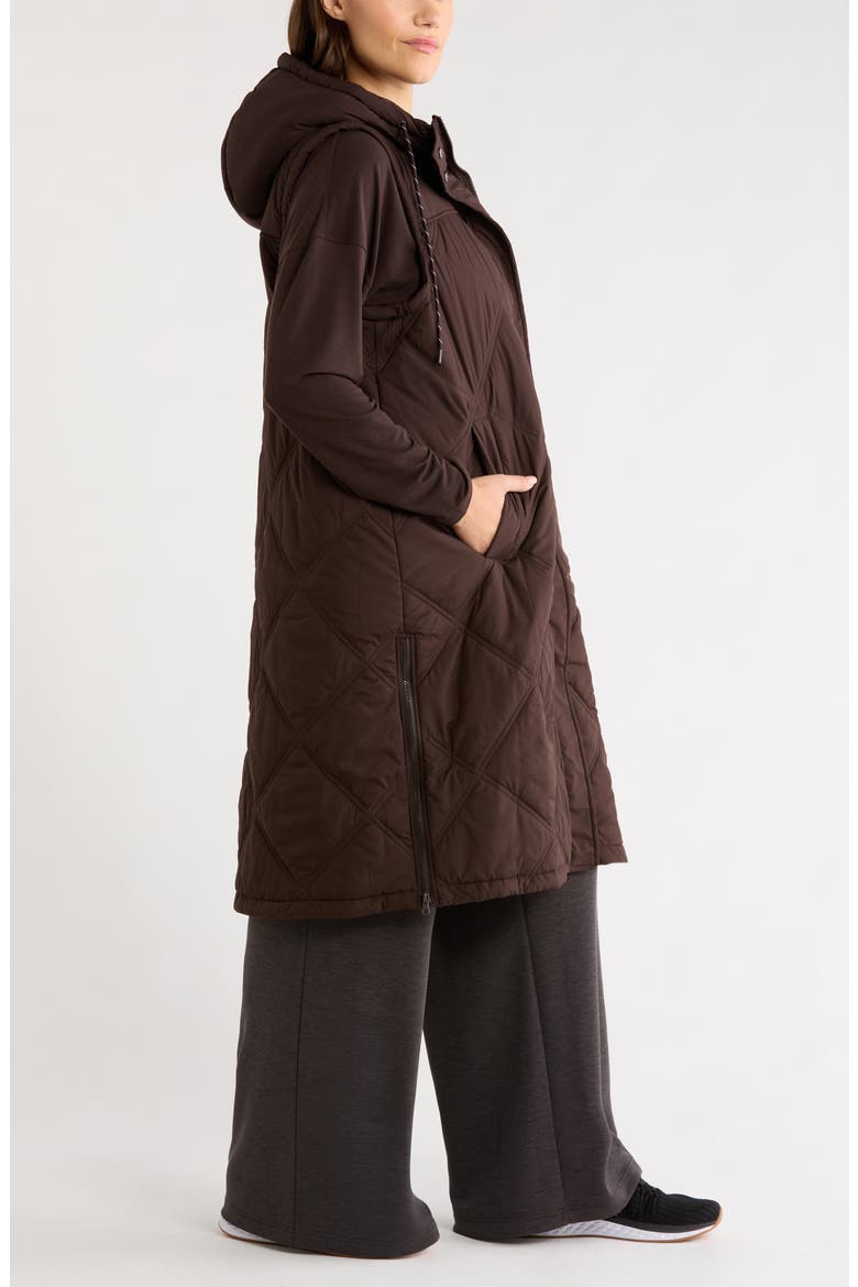 Long Hooded Puffer Vest, Alternate, color, BROWN MOLE