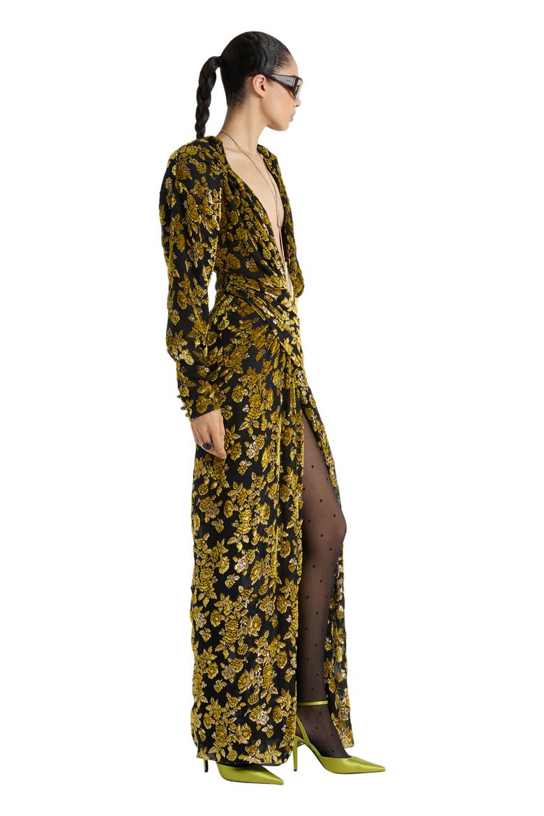 Long Velvet Jacquard Dress, Alternate, color, multicolor