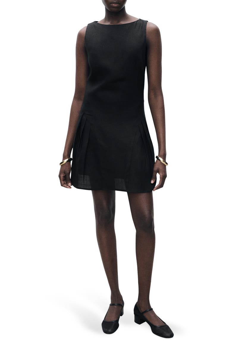 Pleated Sleeveless Dress, Main, color, BLACK