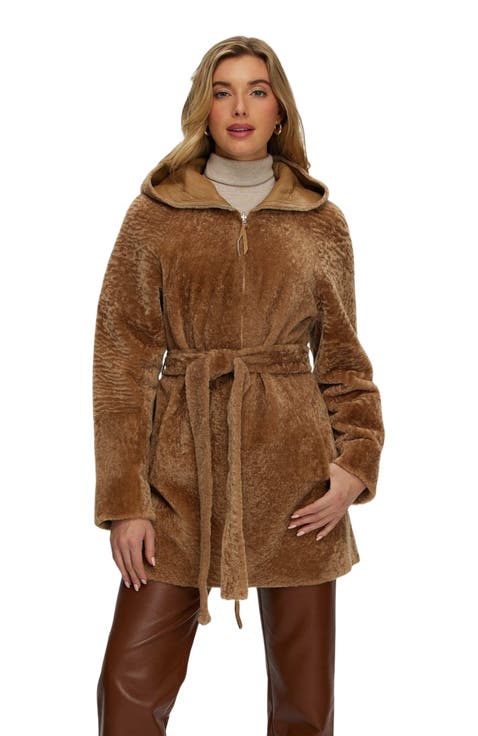 Reversible Textured Shearling Lamb Parka