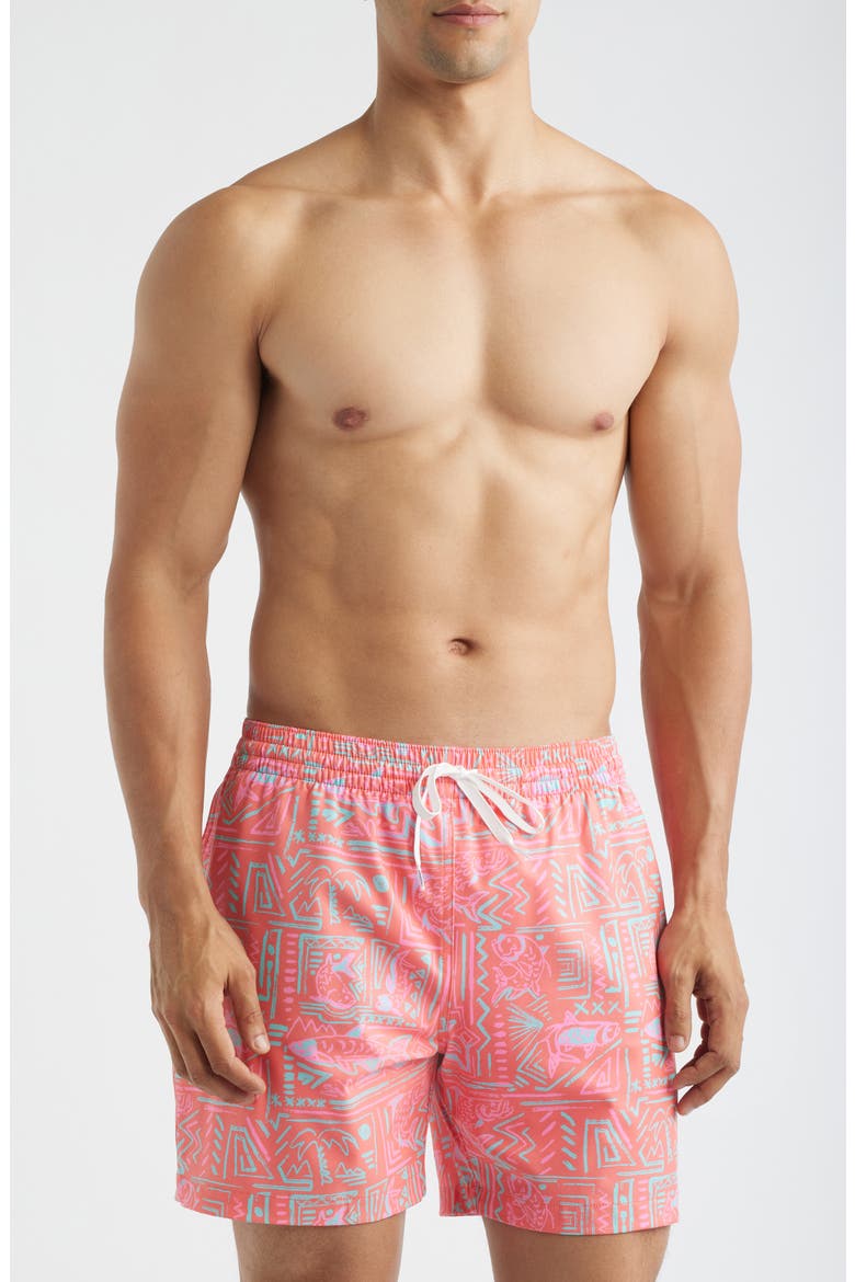 Pyramid Poolside Lined 5.5-Inch Swim Trunks, Main, color, CORAL