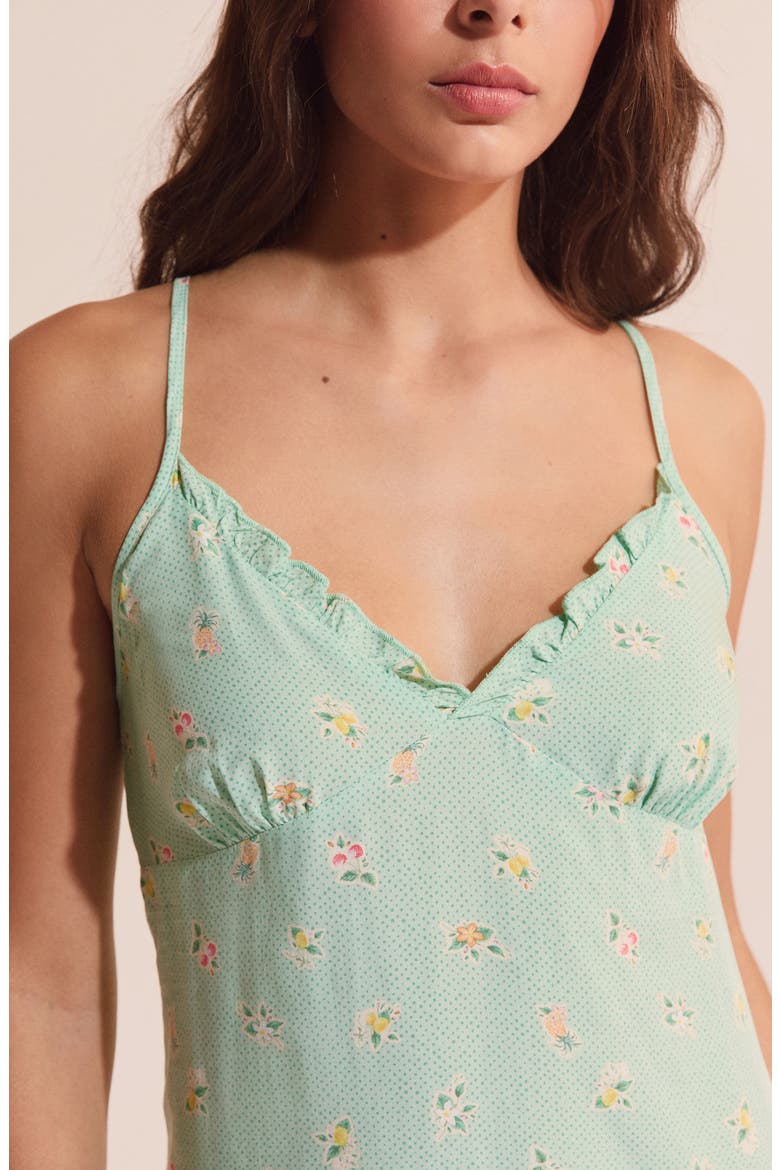 Baya Floral Ruffle Trim Nightgown, Alternate, color, NILE GREEN