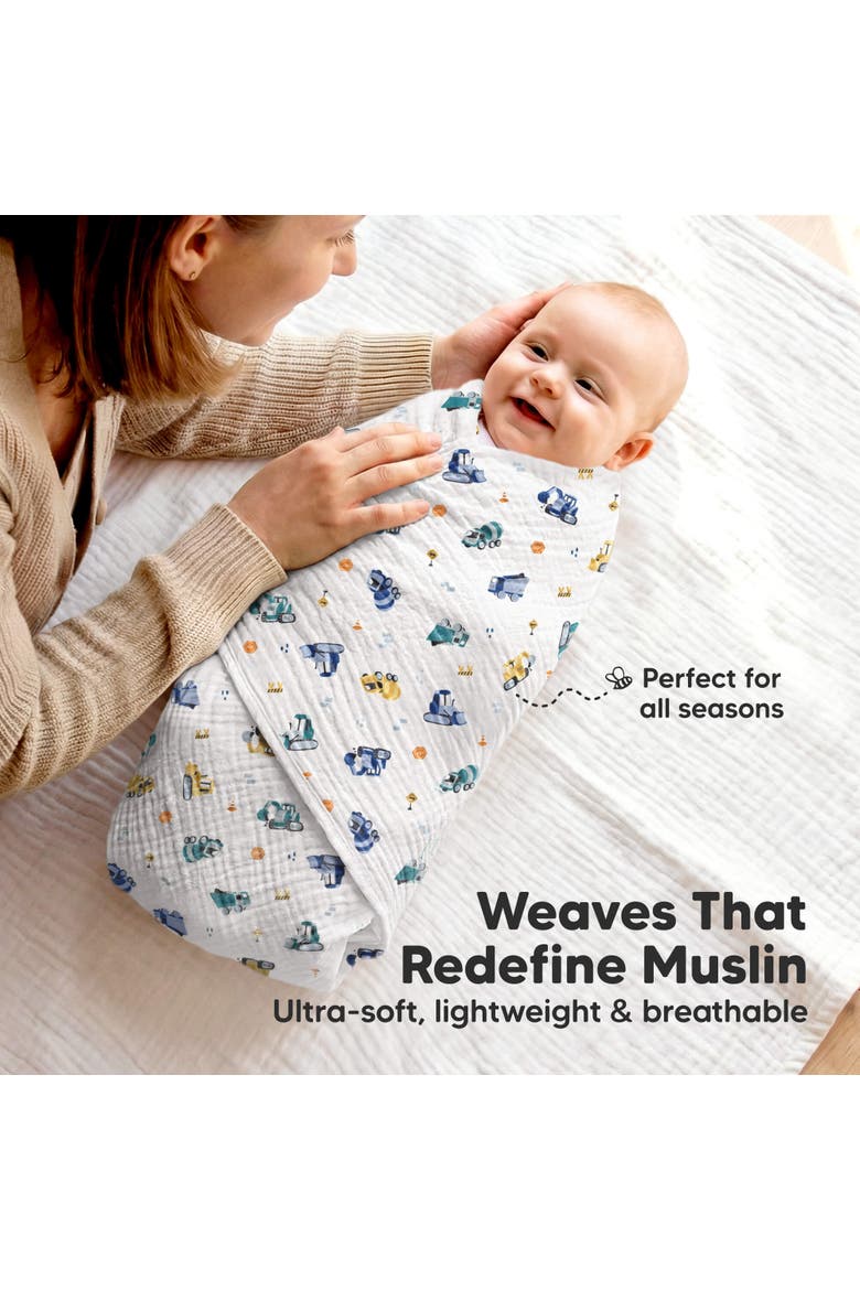 3-Pack Lyra Muslin Swaddle Blankets, Alternate, color, Diggers