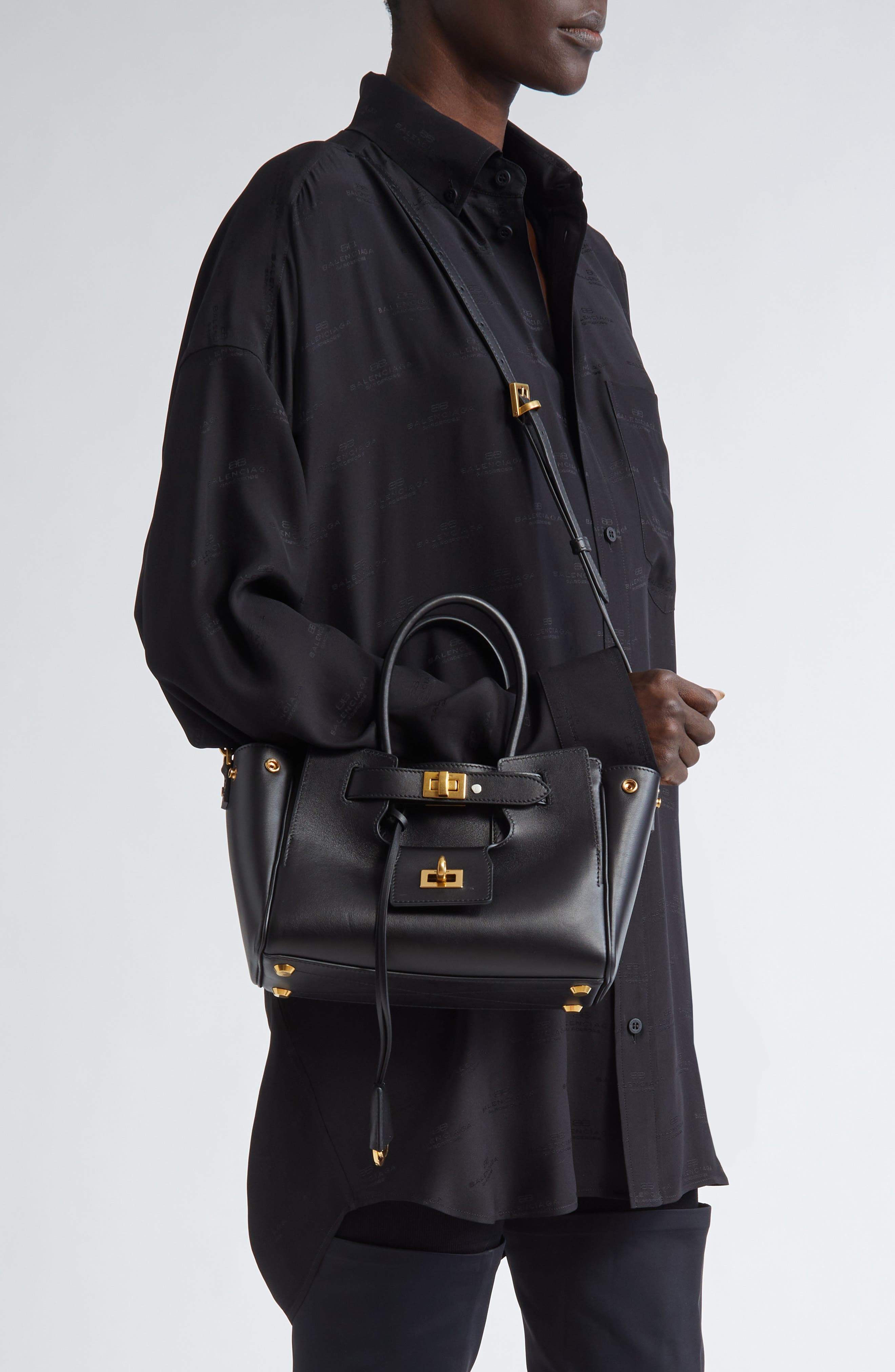 Balenciaga Mini Bel Air Leather Tote, Alternate, color, 1000 Black