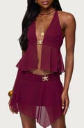 EDIKTED Sea Star Split Front Chiffon Halter Top
