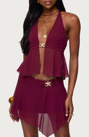 EDIKTED Sea Star Split Front Chiffon Halter Top