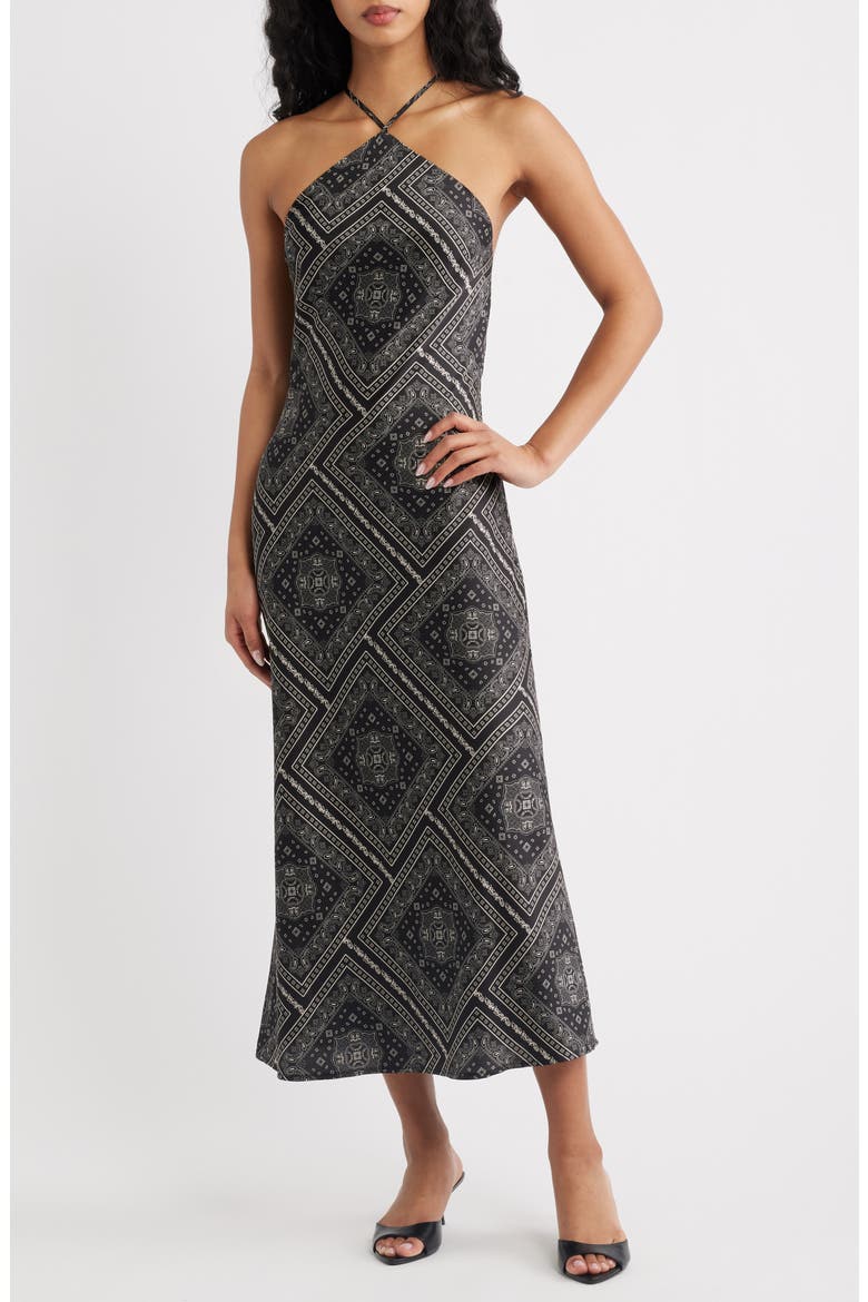 Tate Bandana Print Midi Dress, Main, color, BLACK/ IVORY