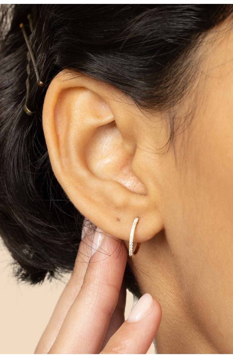 Oradina 14K Gold Shine Bright Small Diamond Hoops, Alternate, color, White Gold - Diamonds