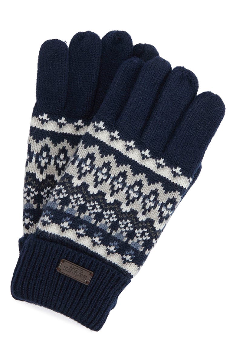 Barbour Marlow Fair Isle Wool-Blend Knit Gloves, Main, color, Navy