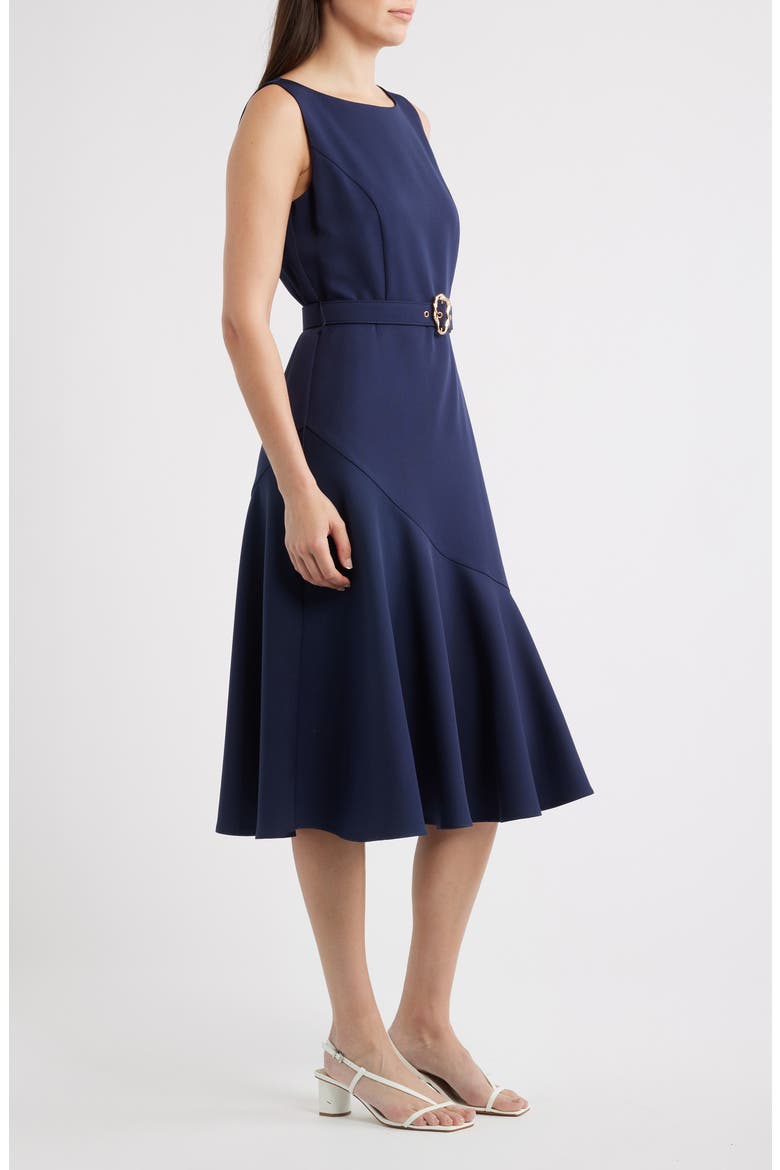 Belted Ruffle Hem Crepe Dress, Alternate, color, NAVY