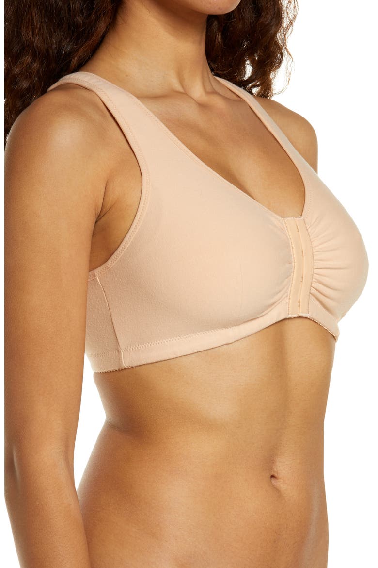 Fleur Front Clasp Wireless Leisure Bra, Alternate, color, NUDE