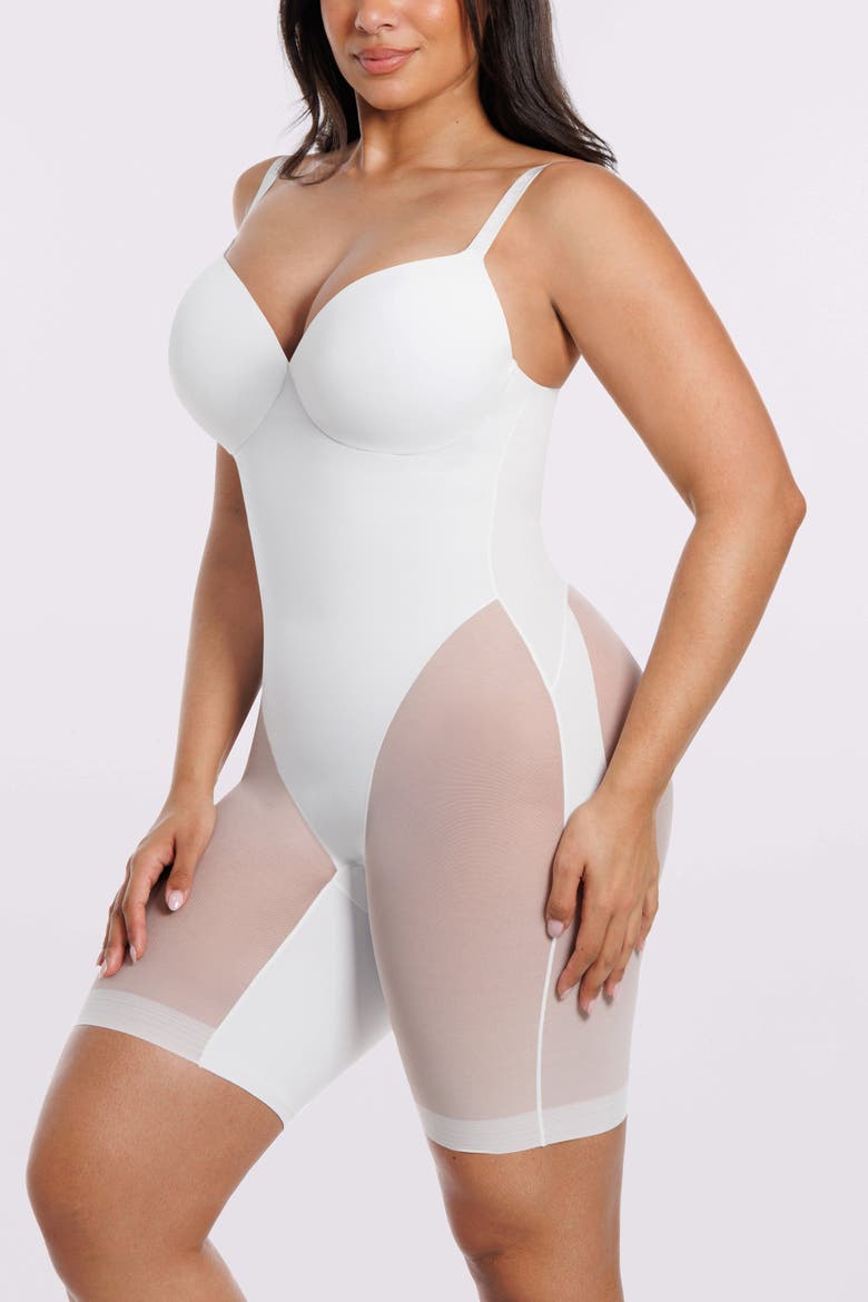 Women Body Shaper Low Back Mid-Thigh Bodysuit, Alternate, color, White
