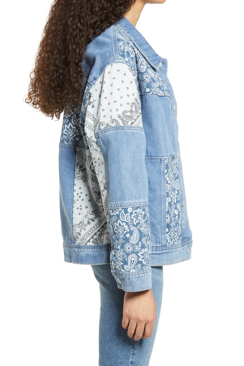 Bandana Patchwork Denim Jacket, Alternate, color, MEDIUM WASH