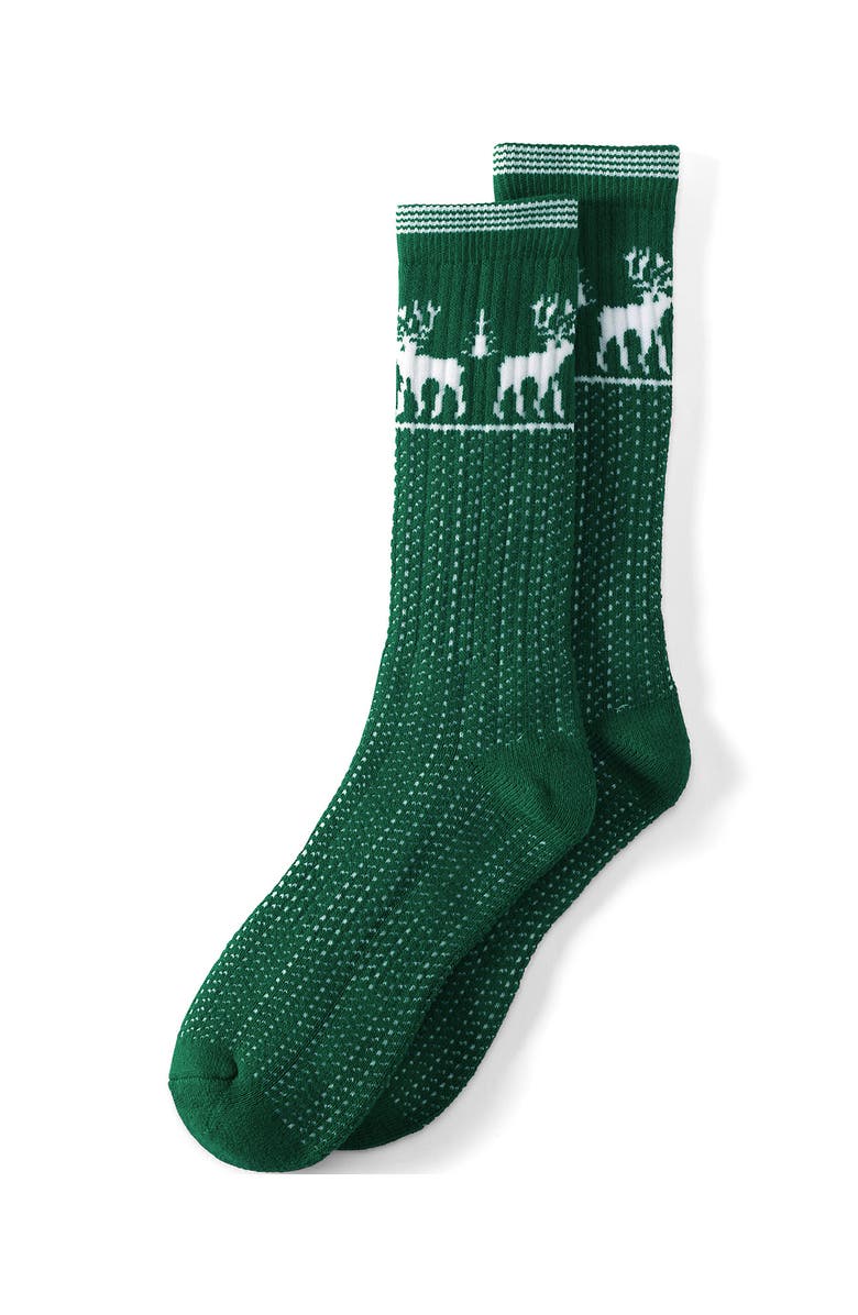 Lands' End Thermaskin Heat Winter Boot Socks, Main, color, Light Emerald Fairisle