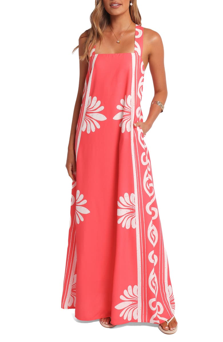 Petal & Pup Valeria Print Maxi Dress, Main, color, Coral